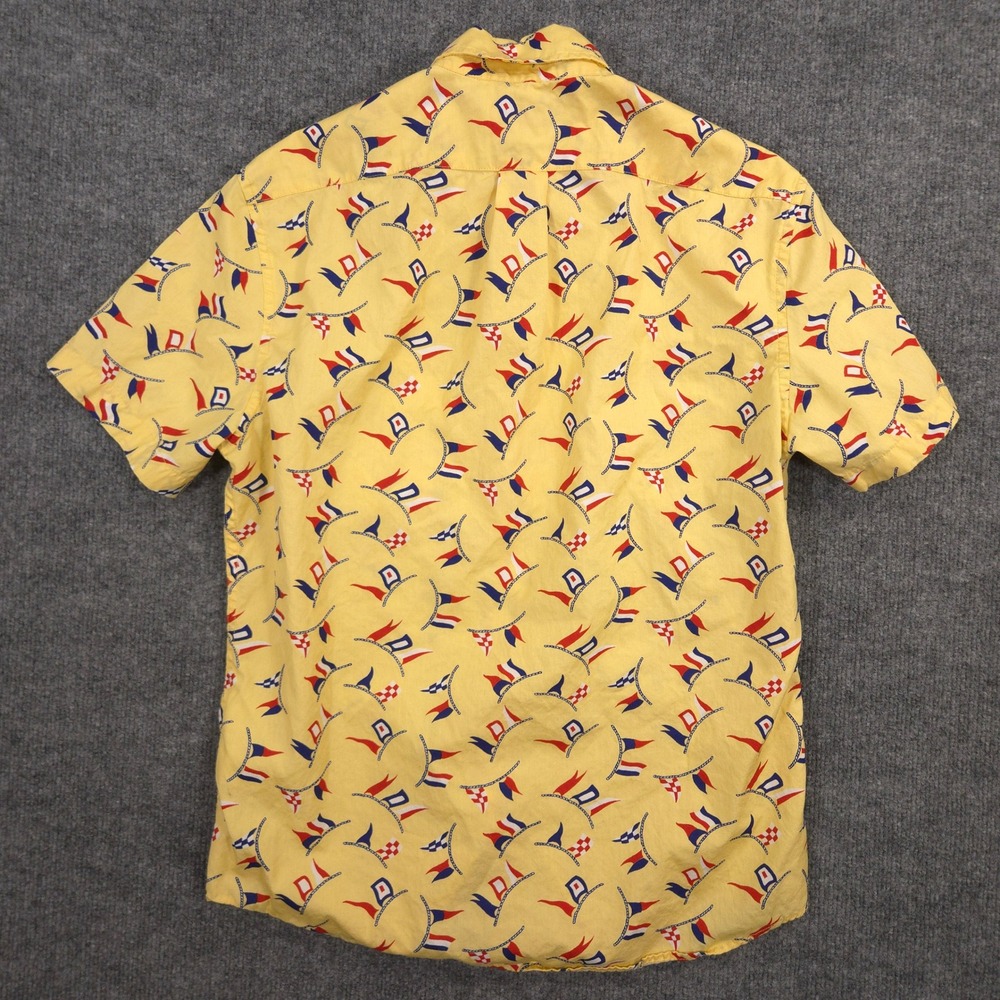 J Crew Shirt Mens S Yellow Nautical Flag AOP Secret Wash Slim Fit Short Sleeve - Picture 4 of 9